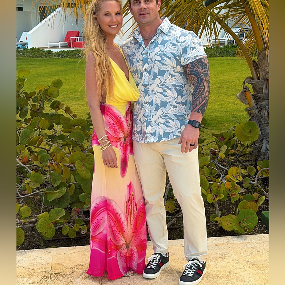 Yellow Maxi Dress wi/Pink Floral Print - Picture 4 of 4